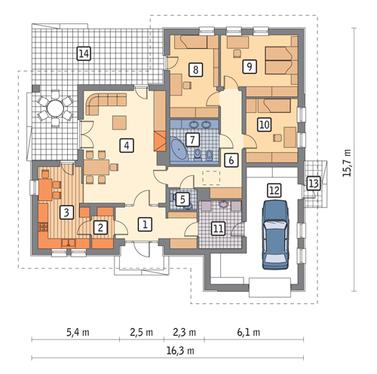 RZUT PARTERU POW. 126,0 m²