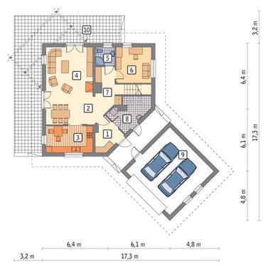 RZUT PARTERU POW. 76,8 m²